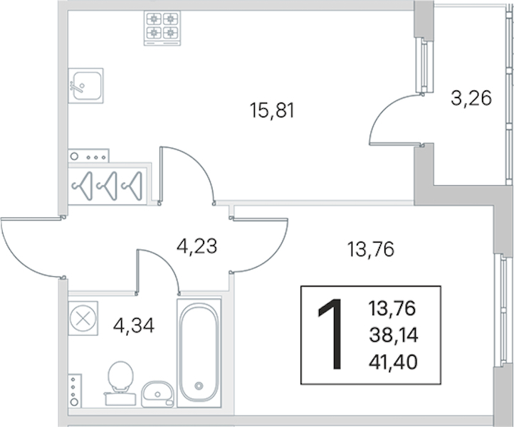 1-комнатная квартира 38.14 м², 1/4 эт., ЖК «Любоград в Стрельне»